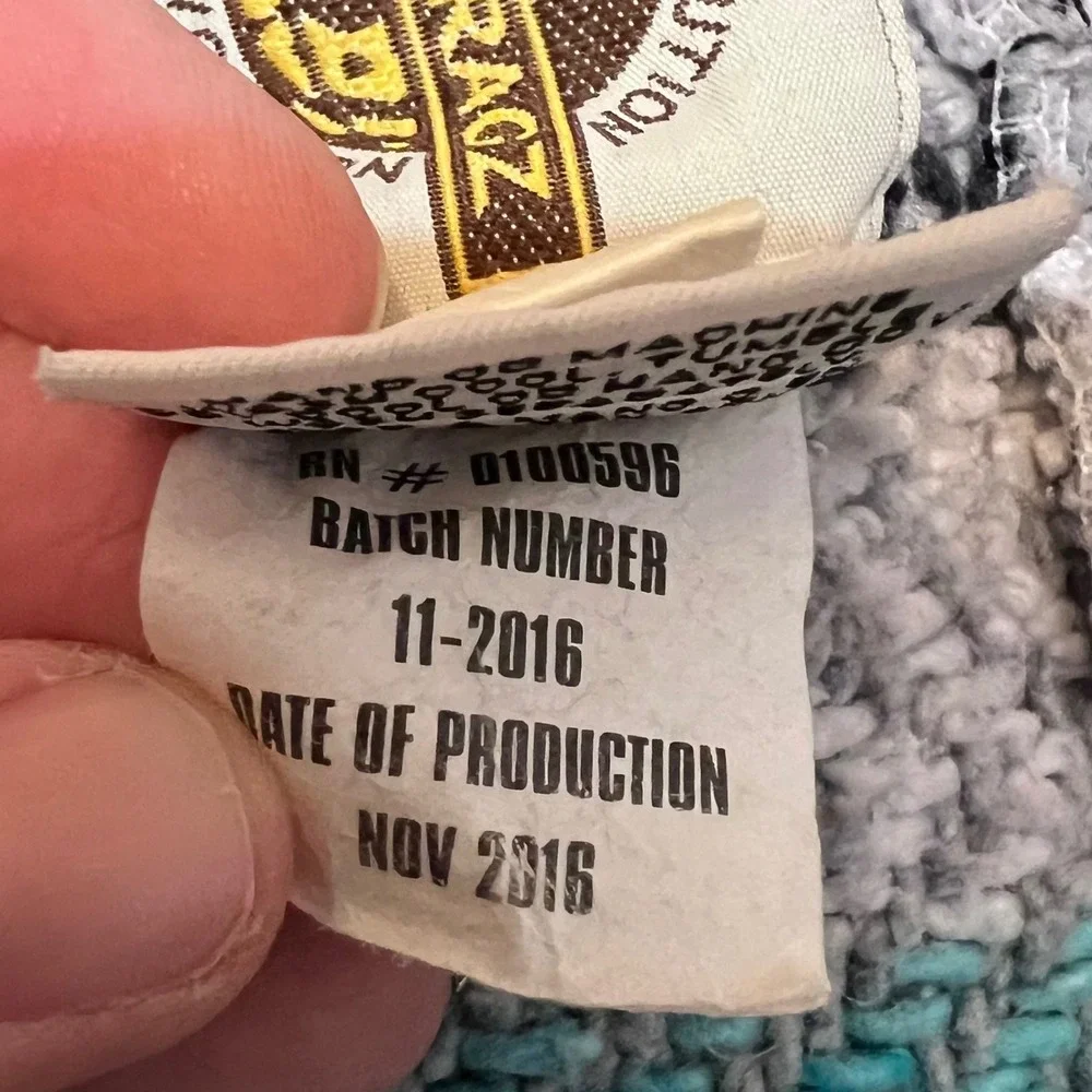 Earth Ragz Size Small Baja Hoodie Turquoise Teal Grey Striped Mexican Poncho - Picture 11 of 13